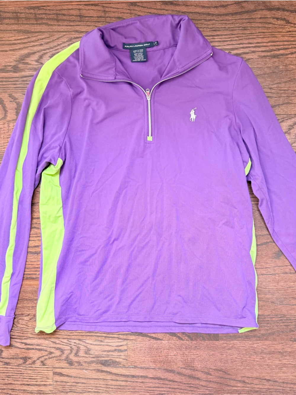 Ralph Lauren Purple Half-Zip Pullover with Lime Green Stripes